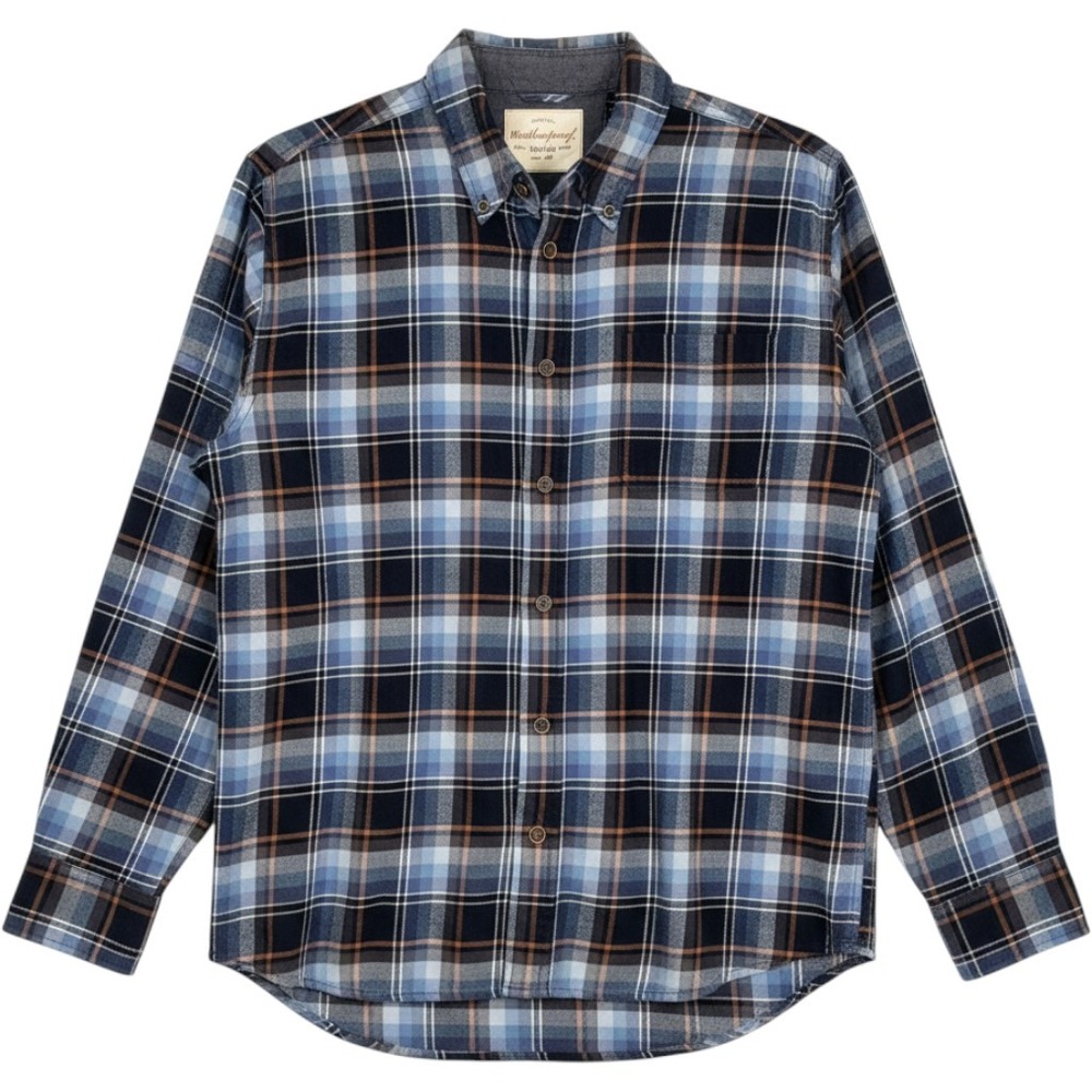 Weatherproof Vintage Mens Large Blue Brown Plaid Flannel Button Down Shirt L/G